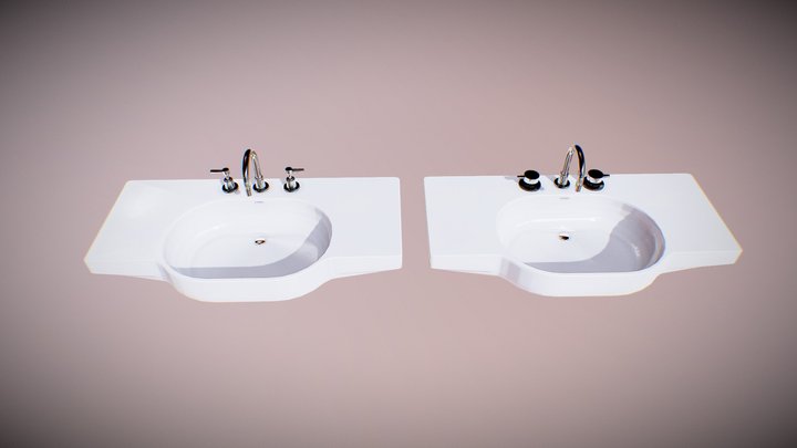 Caroma Opal 900 Twin Wall Basin with Taps 3D Model