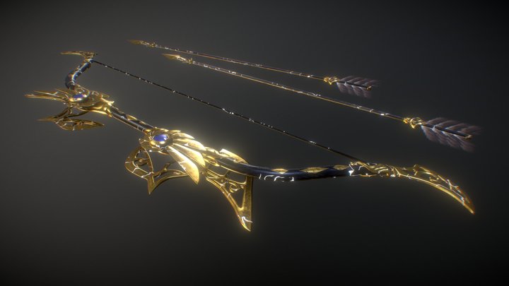 High-poly White-Gold Bow & Arrows 3D Model