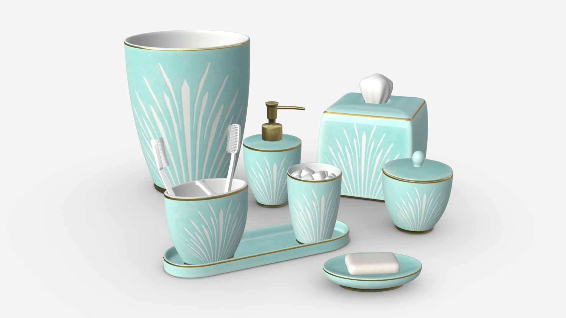 3D model Setai Pale Blue Porcelain Bath Accessories - This is a 3D model of the Setai Pale Blue Porcelain Bath Accessories. The 3D model is about a group of tea cups.