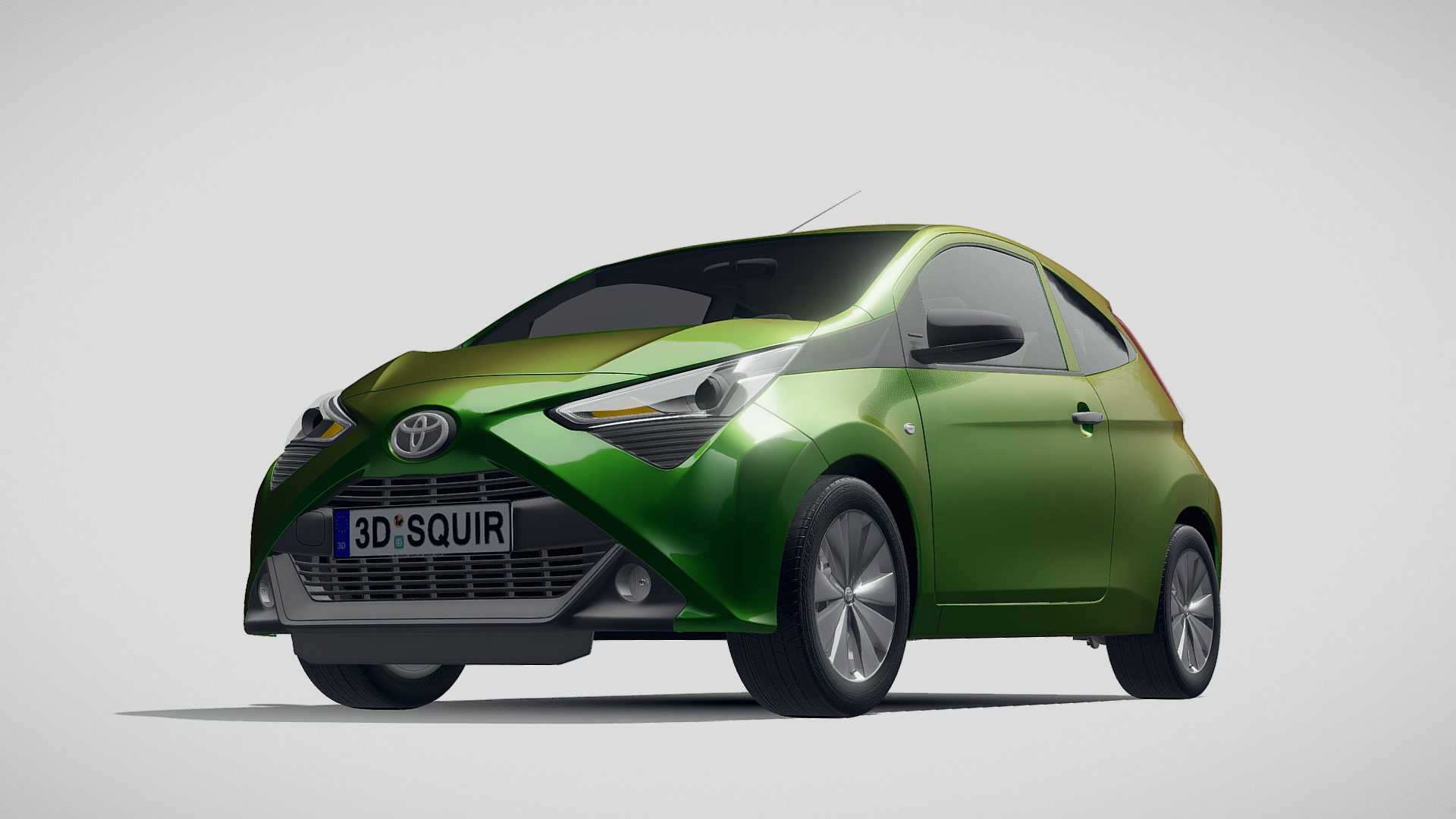 3D model Toyota Aygo 3-door 2019 - This is a 3D model of the Toyota Aygo 3-door 2019. The 3D model is about a green car with a white background.