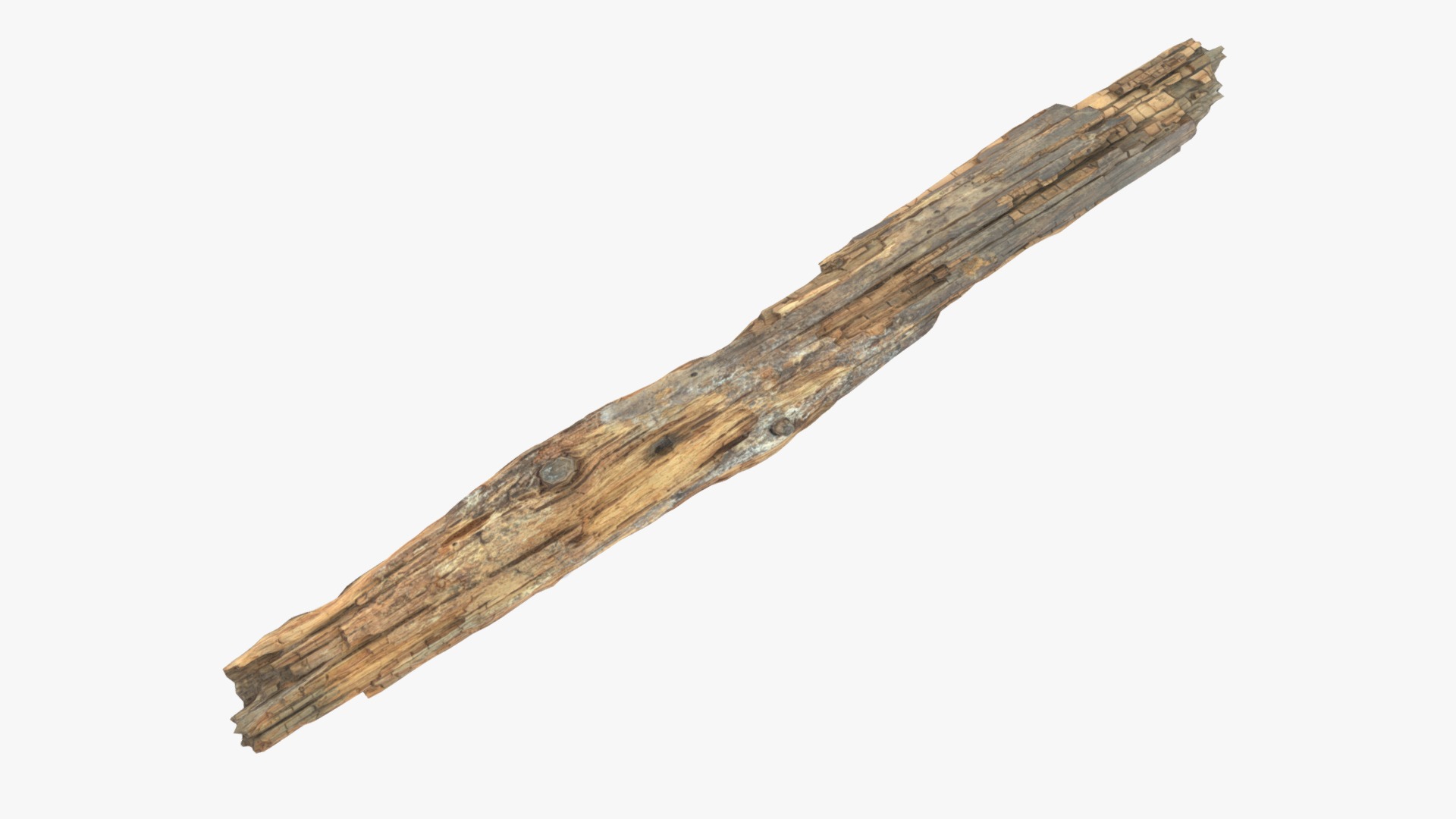 3D model Rotten Plank with Lichen - This is a 3D model of the Rotten Plank with Lichen. The 3D model is about a wooden stick with a white background.