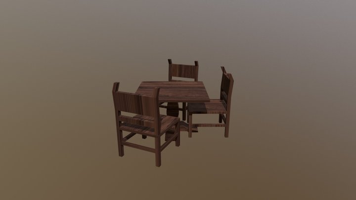 Wooden Table & Chairs 3D Model