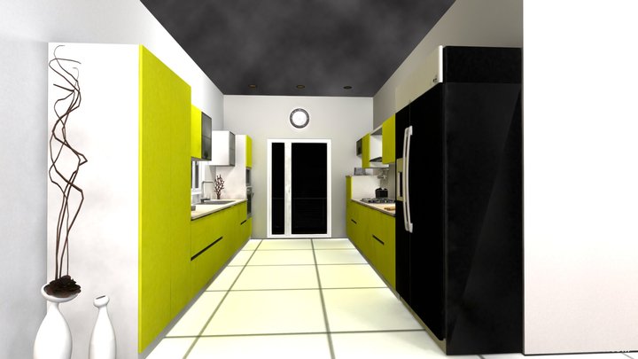 Parallel Contemporary Modular Kitchen 3D Model