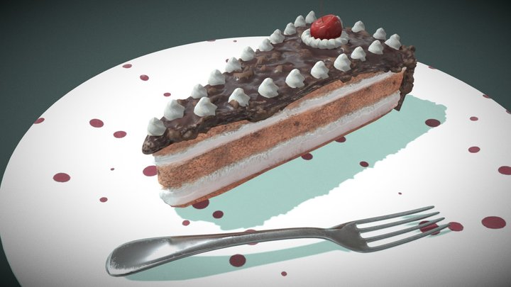 yummy cake slice with cherry 3D Model