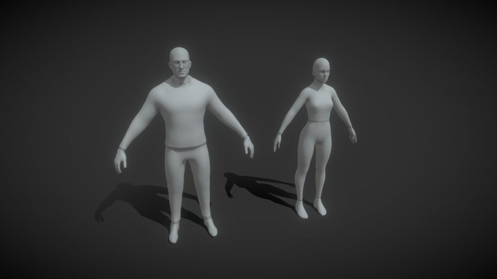 Clothed Male and Female Body Base Mesh 10k Poly 3D Model