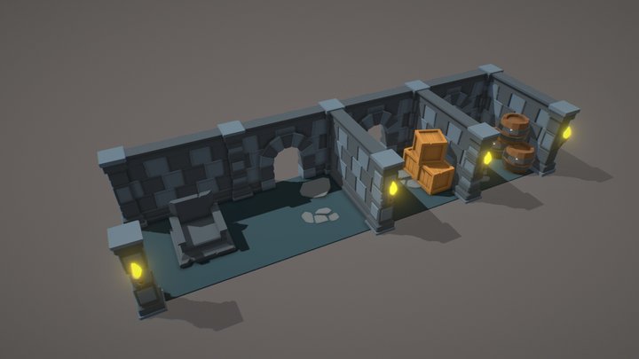 Low-poly Game Assets: Modular Dungeon Pack 3D Model