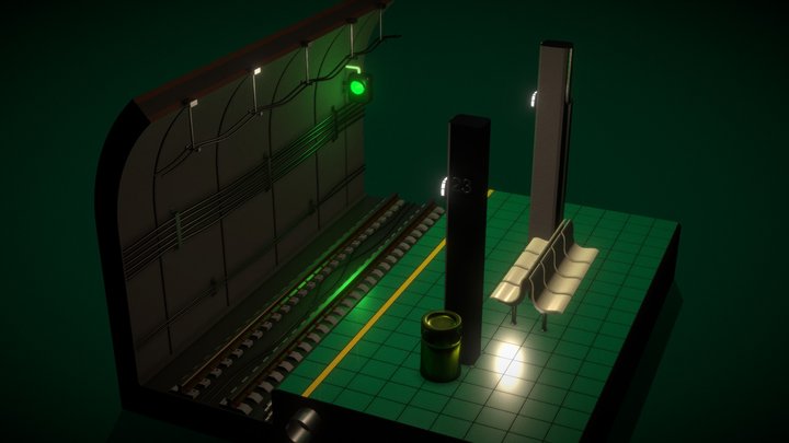 Low Poly Style Subway Station Section 3D Model
