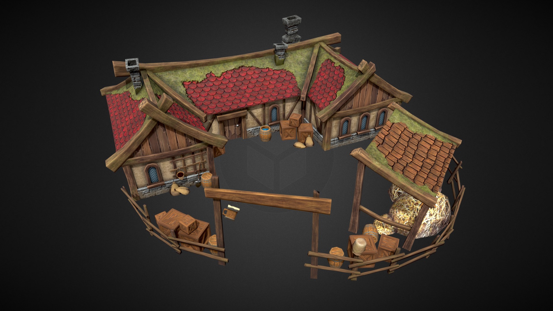 3D model Inn – Lowpoly Fantasy Village - This is a 3D model of the Inn - Lowpoly Fantasy Village. The 3D model is about a model of a house.