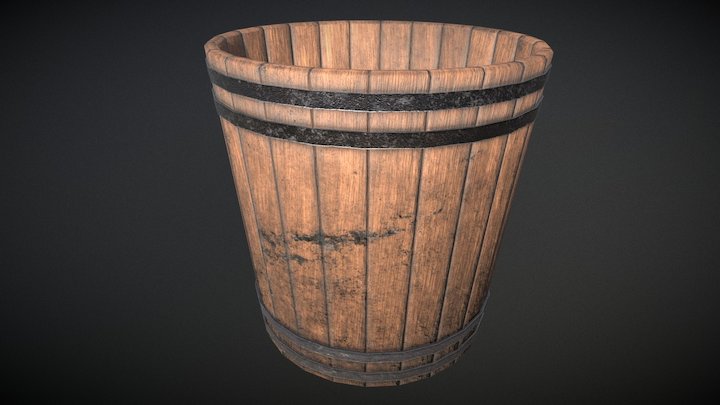 Old wooden bucket 3D Model