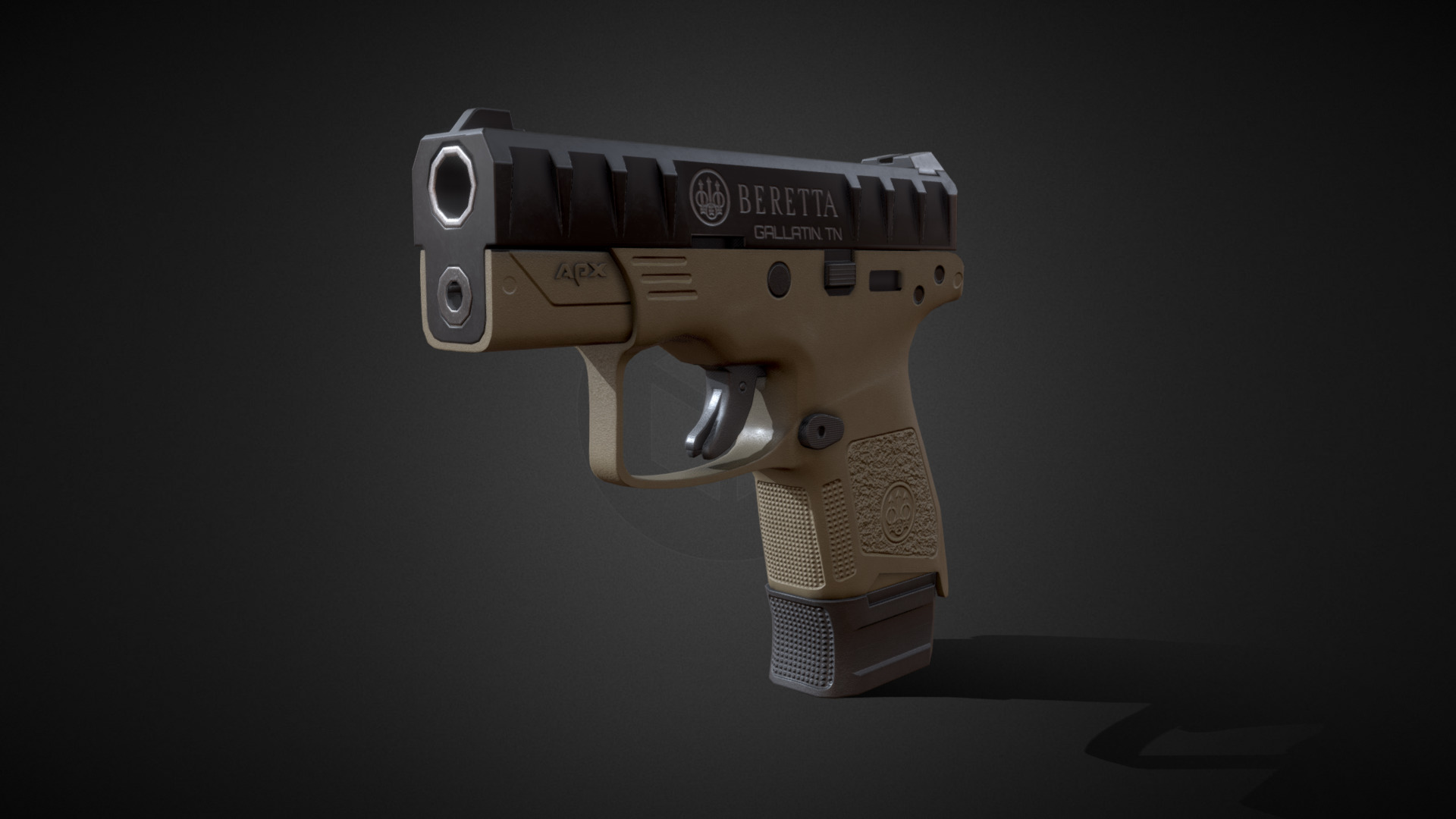 3D model Beretta APX - This is a 3D model of the Beretta APX. The 3D model is about a white and black robot.