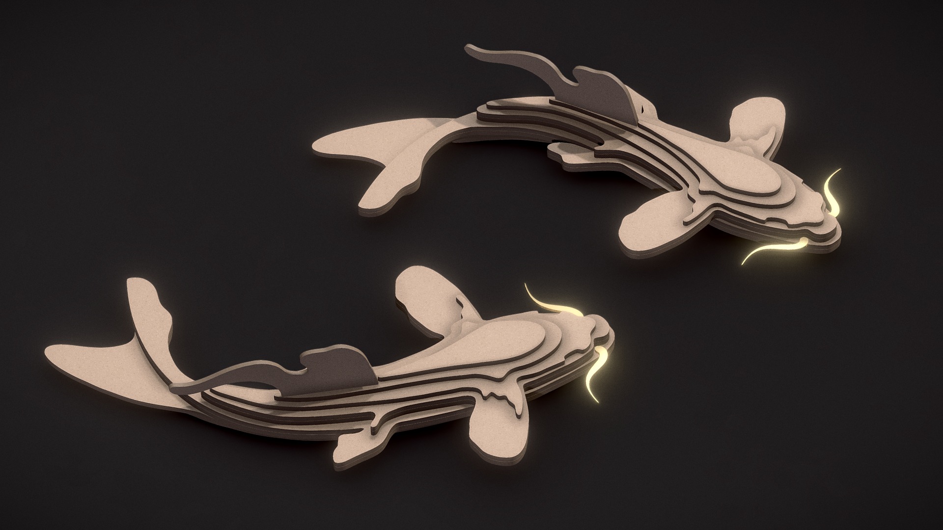 3D model KOI FISH –  PARAMETRIC WOOD DESIGN CNC CUTTING - This is a 3D model of the KOI FISH -  PARAMETRIC WOOD DESIGN CNC CUTTING. The 3D model is about a pair of silver and gold shoes.