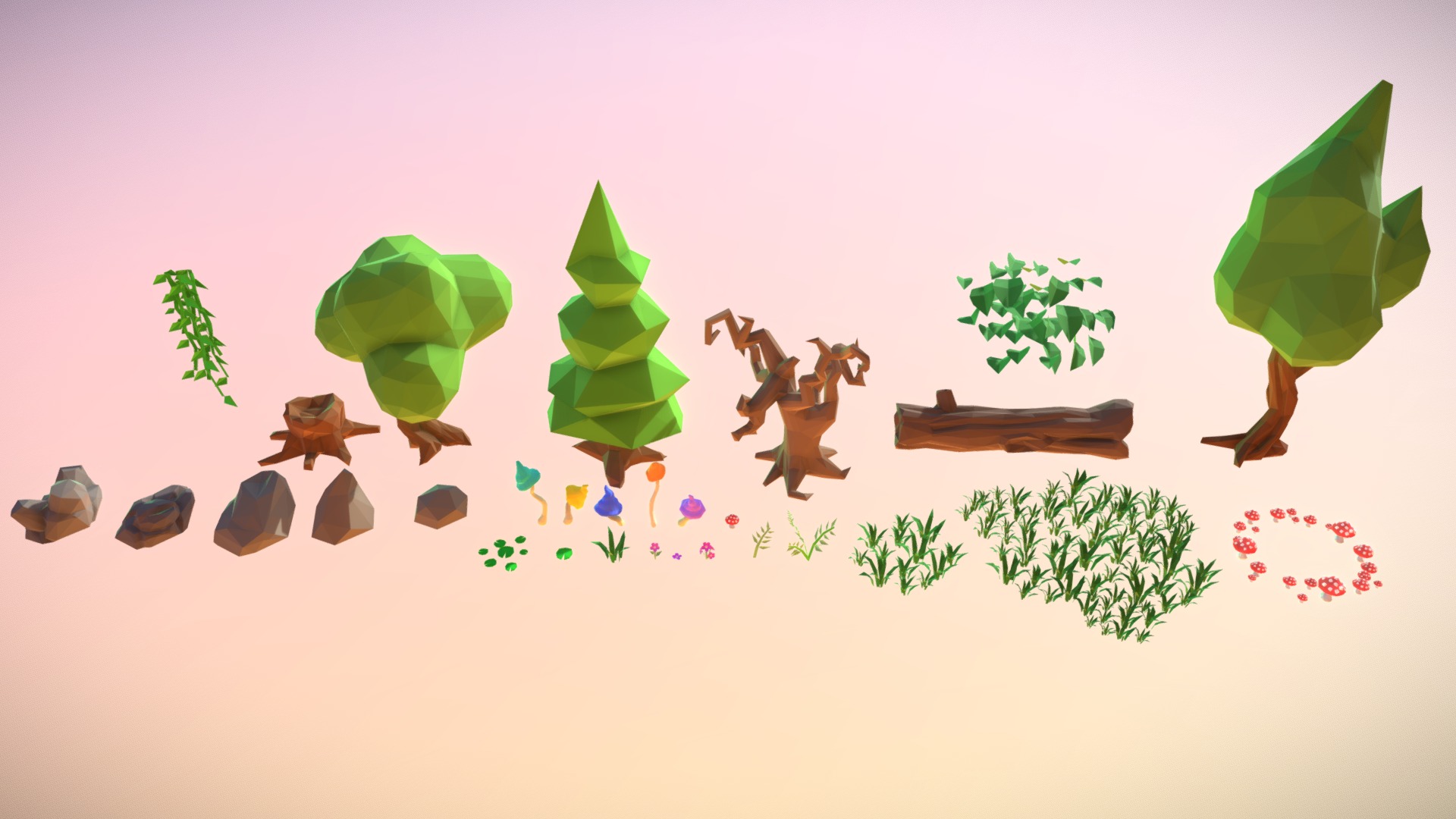 3D model Low Poly Nature Set - This is a 3D model of the Low Poly Nature Set. The 3D model is about a group of different colored trees.