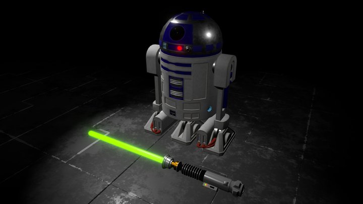 R2D2 e Sabre de Luz 3D Model