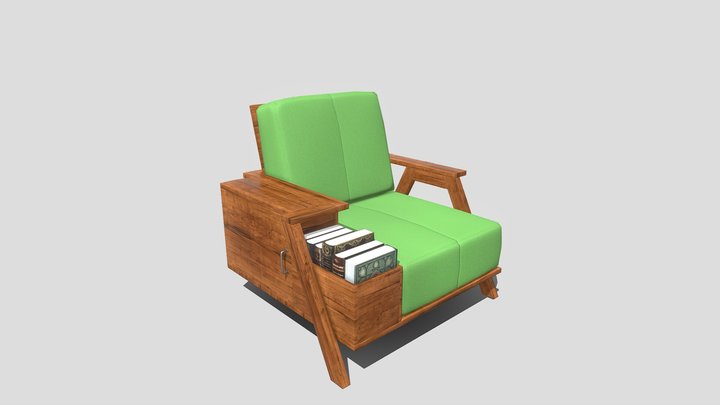 Armchair with books (low poly) 3D Model