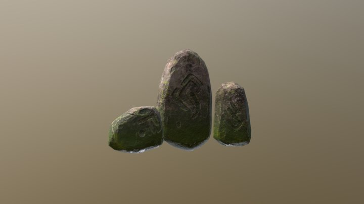 Mossy Rocks with Runes 3D Model