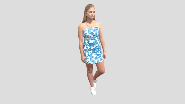 Blue Leaf Print Mini Dress – Modèle 3D gratuit STL