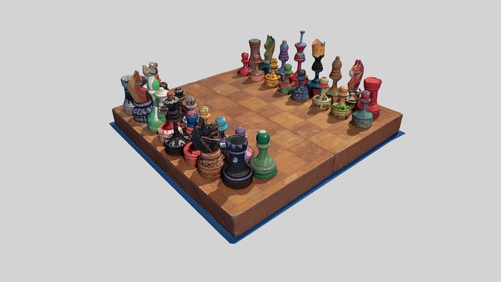 Painted chess board 3D Model