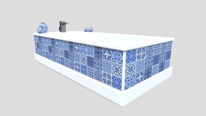Classic Bathtub Portuguese Tiles 3D Model