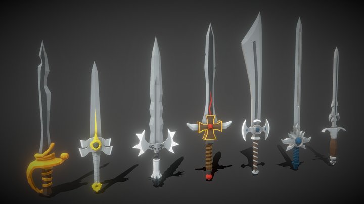 Free Stylized Low Poly Swords 3D Model
