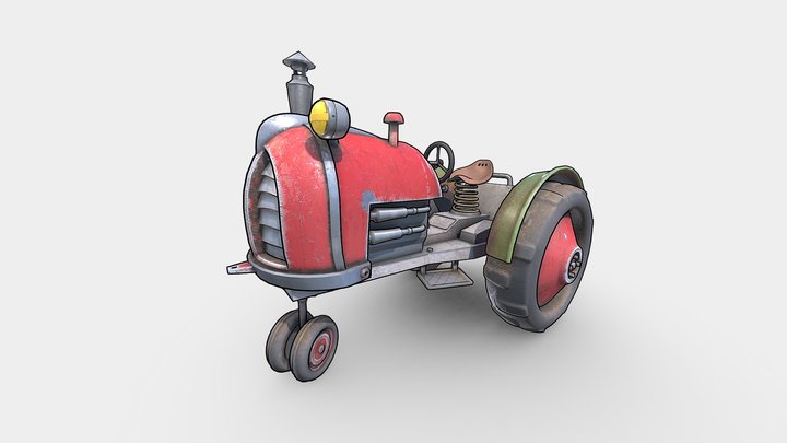 Old Stylized Tractor 3D Model