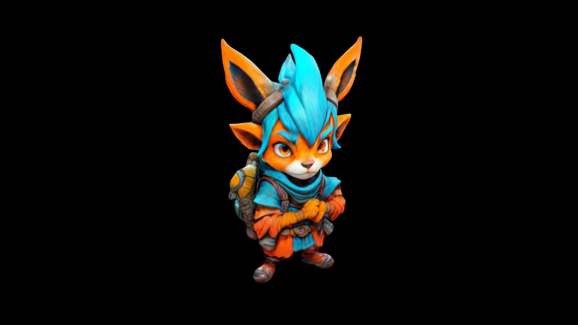 a orange and blue fox dressed as a adventurer th - Download Free 3D ...