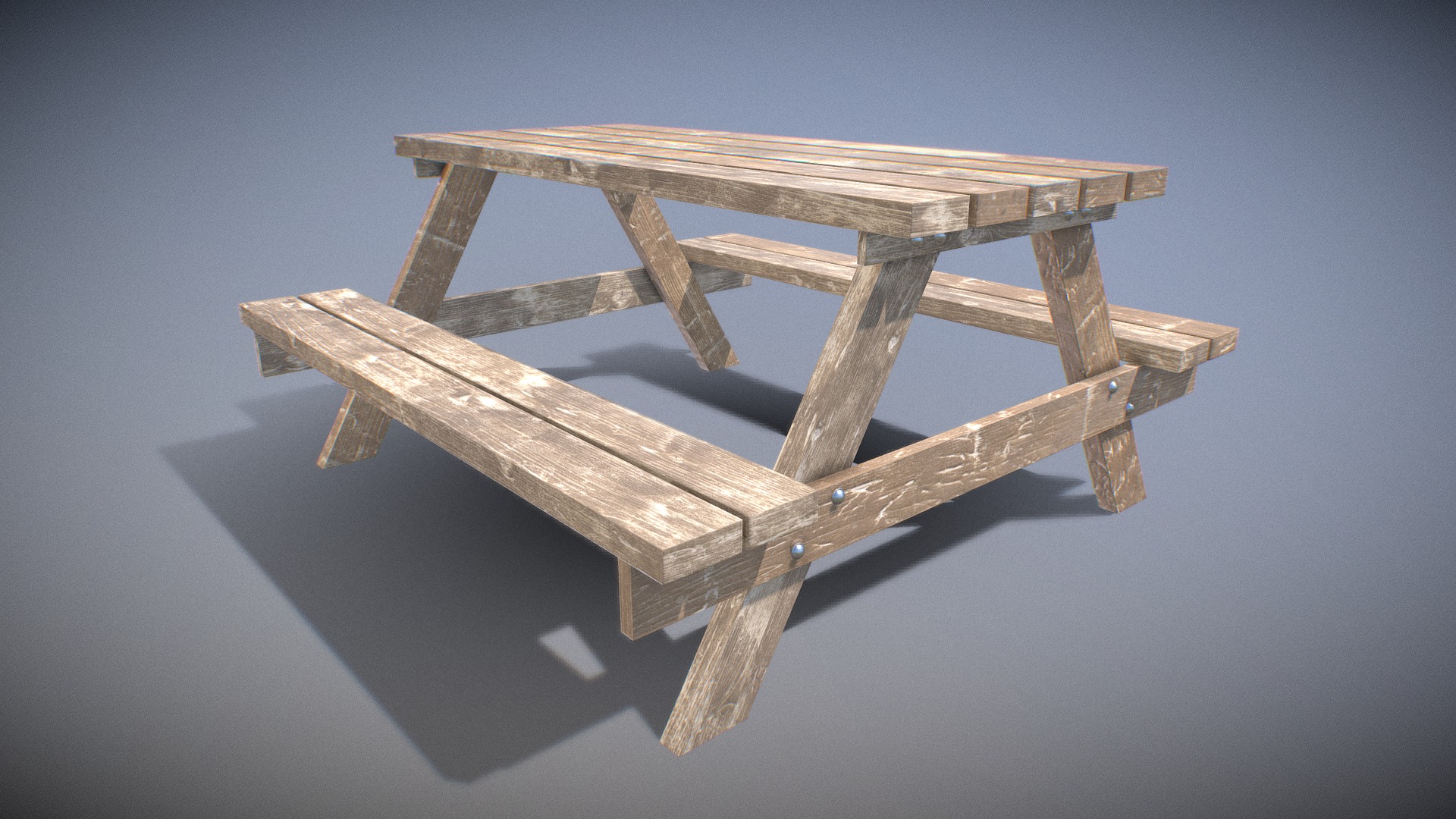 3D model Picnic Bench - This is a 3D model of the Picnic Bench. The 3D model is about a wooden bench on a grey background.