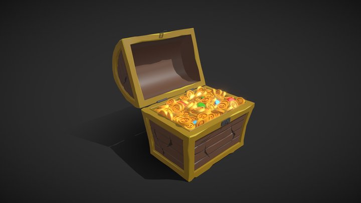 Gold Treasure Chest - Skull Coins 3D Model