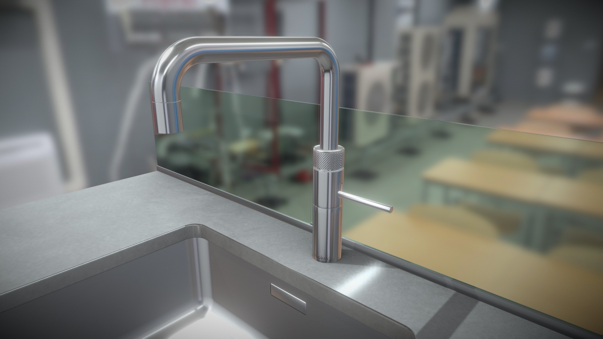 3D model Quooker Fusion Square - This is a 3D model of the Quooker Fusion Square. The 3D model is about a close-up of a metal bar on a car.
