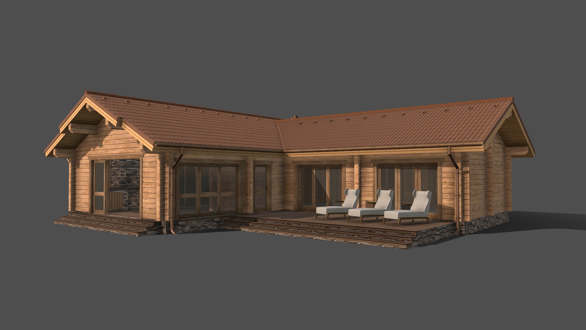 3D model Проект бани_2.0 - This is a 3D model of the Проект бани_2.0. The 3D model is about a house with a patio and chairs.