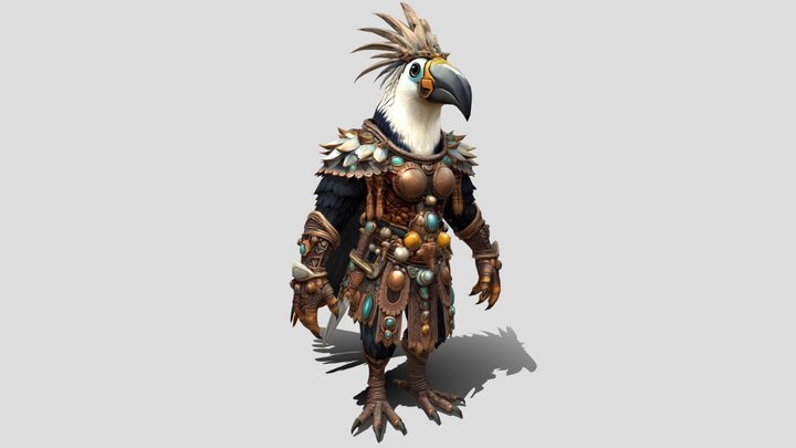 Low poly Bird warrior with wings 3d model free