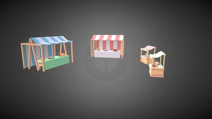 Low Poly Market Stall Scene 3D Model