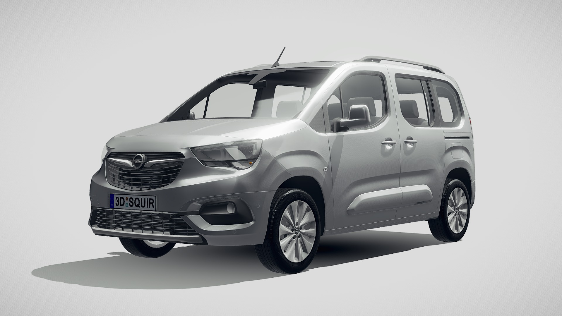 3D model Opel Combo Life 2019 - This is a 3D model of the Opel Combo Life 2019. The 3D model is about a silver car with a white background with Holden Arboretum in the background.