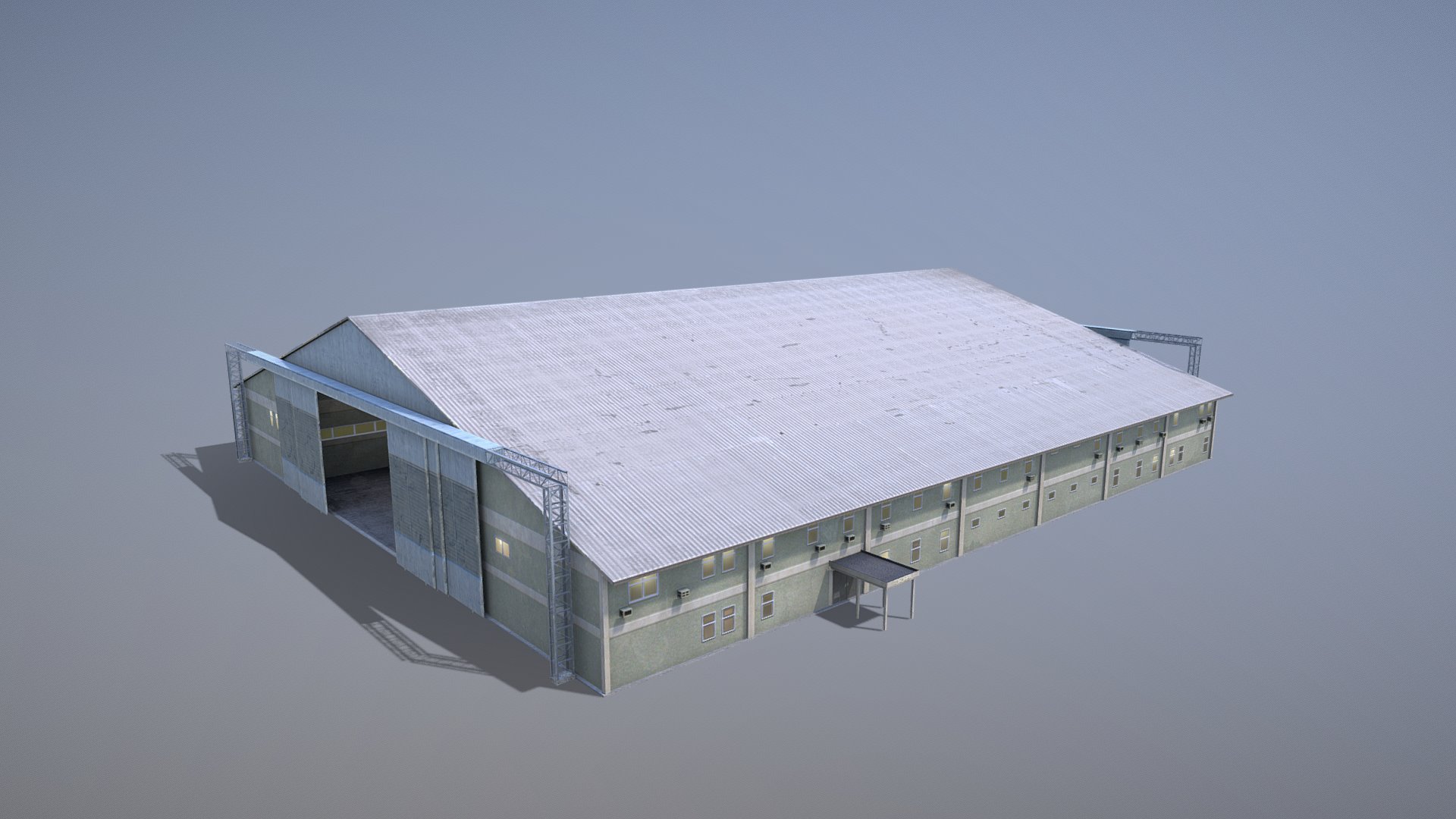 3D model MilitaryBase_PortoVelho_Hangar_01 - This is a 3D model of the MilitaryBase_PortoVelho_Hangar_01. The 3D model is about a building with a snow covered roof.