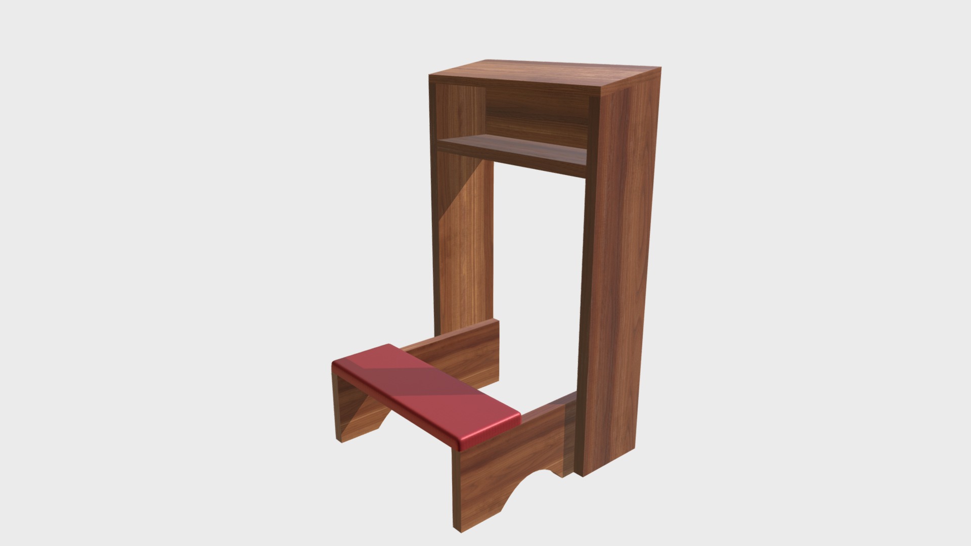 3D model Prayer kneeler - This is a 3D model of the Prayer kneeler. The 3D model is about a wooden chair with a red cushion.