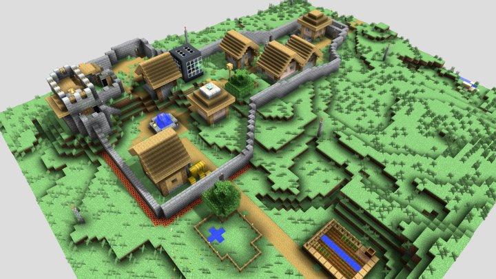 Fortified Village with a Fort 3D Model