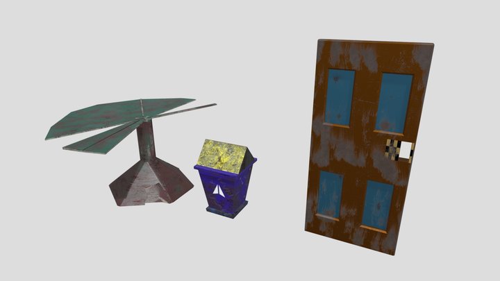 Three Weathered Sci-Fi Props