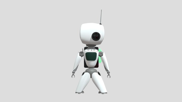 White Robot (Green Glow) 3D Model