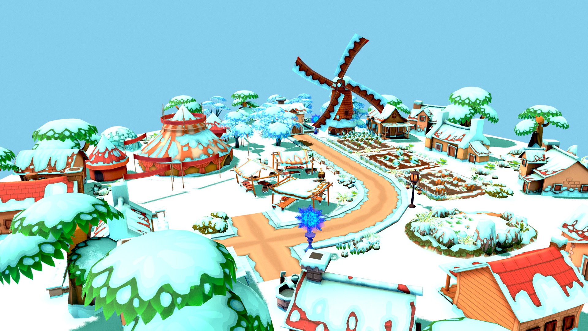 3D model Cartoon Winter Farm - This is a 3D model of the Cartoon Winter Farm. The 3D model is about a video game of a town.