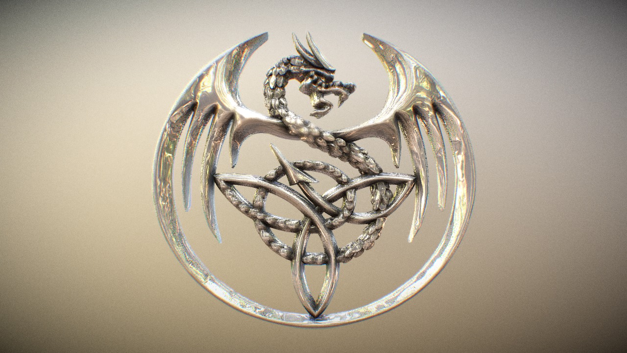 3D model Dragon triplets - This is a 3D model of the Dragon triplets. The 3D model is about a silver and blue coin.