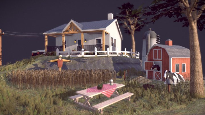 Small Farm - Low Poly Diorama 3D Model