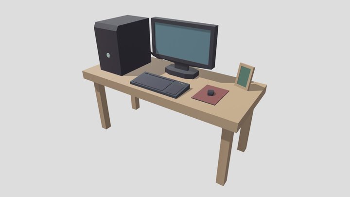desk and pc 3D Model