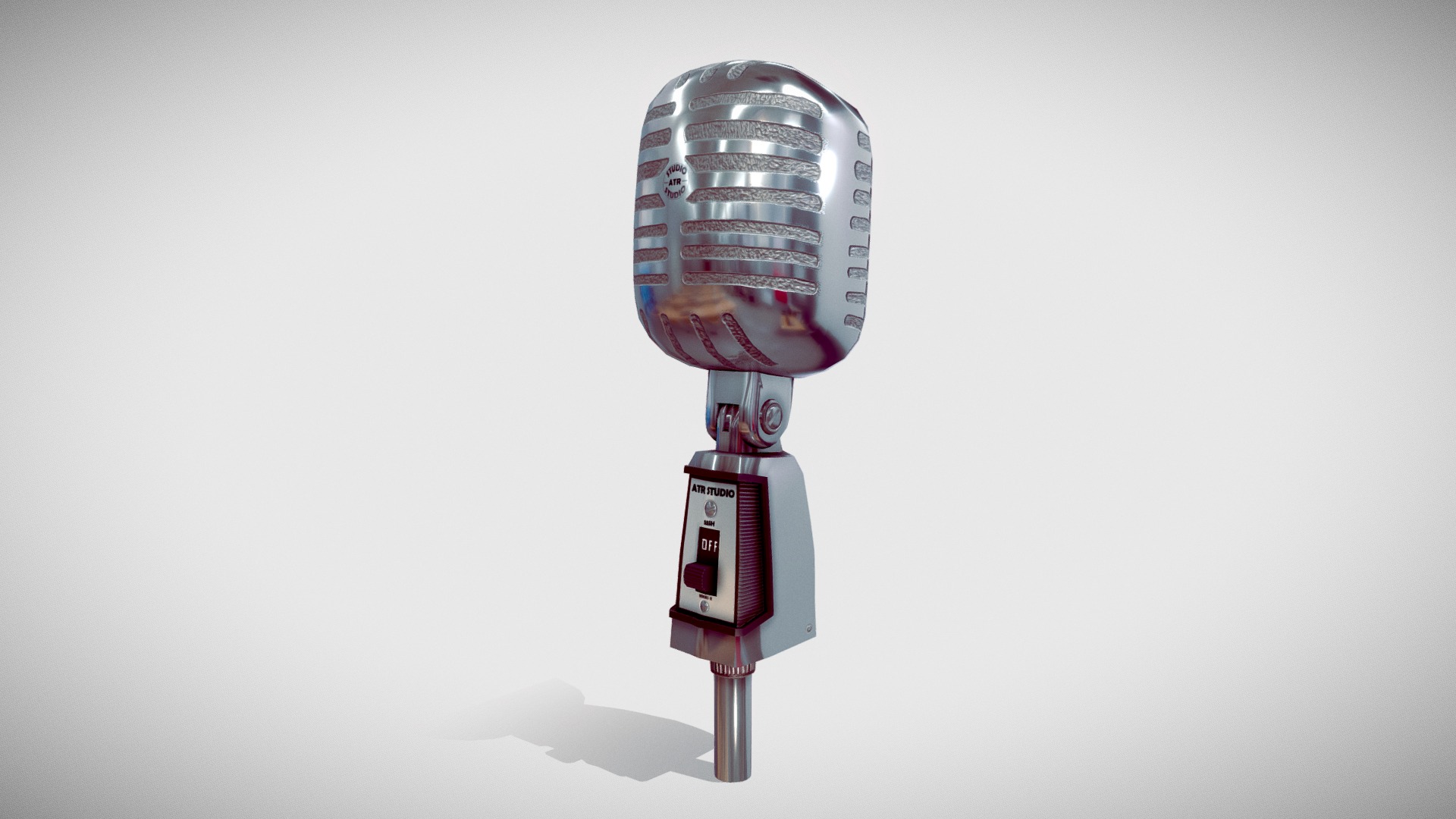 3D model Old silver microphone - This is a 3D model of the Old silver microphone. The 3D model is about a silver and red trophy.