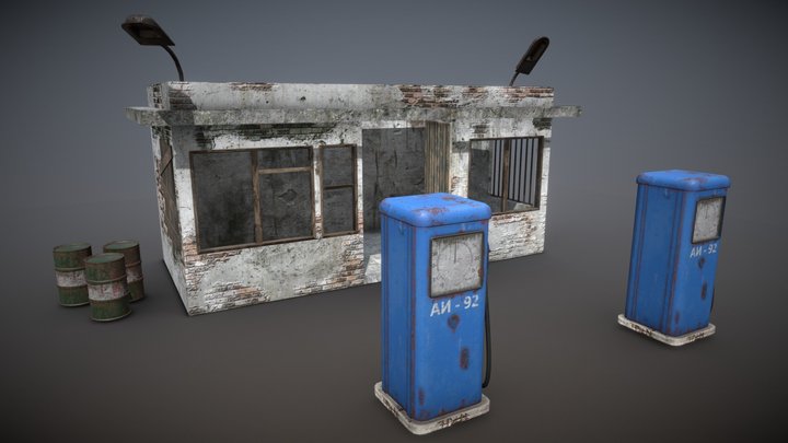 Abandoned Soviet gas station 3D Model