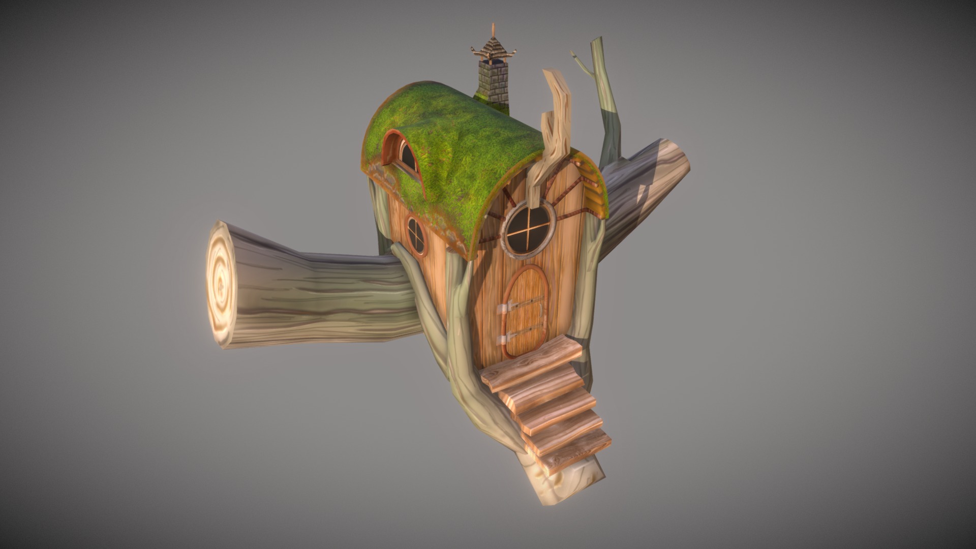 3D model Tree House - This is a 3D model of the Tree House. The 3D model is about a wooden house with a clock.