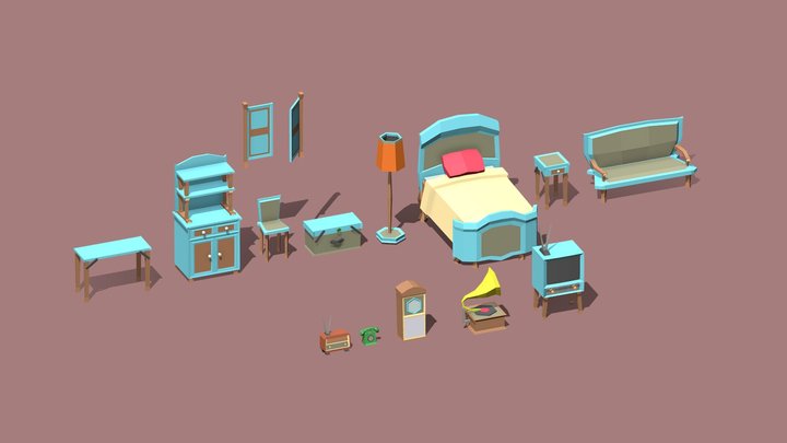 Low poly vintage furniture 3D Model