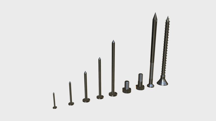 Iron nails and screws set 3D Model