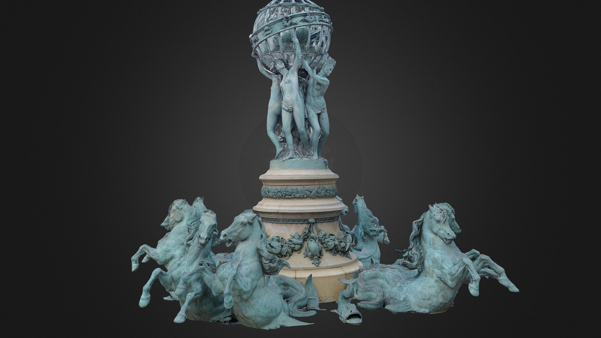 3D model Four-parts-of-the-world Fountain - This is a 3D model of the Four-parts-of-the-world Fountain. The 3D model is about a statue of a person riding a horse.