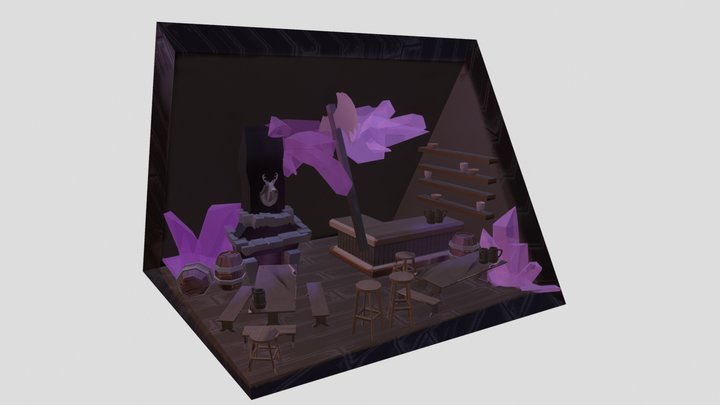 Low Poly Crystal Tavern Diorama 3D Model