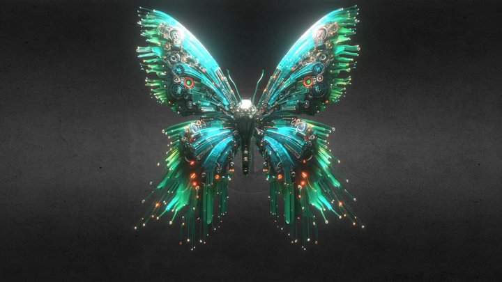 Cyber butterfly 2.5D 3D Model