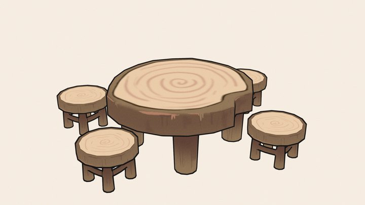 Cel-shaded wooden table 3D Model